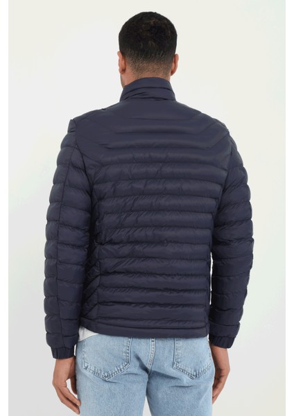 Lacivert Kapitone Slim Fit Erkek Mont