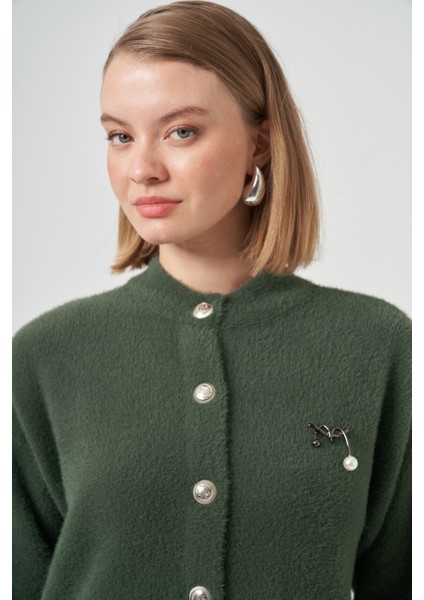 Düğme Detay Angora Hırka 7005 Haki fiyatları