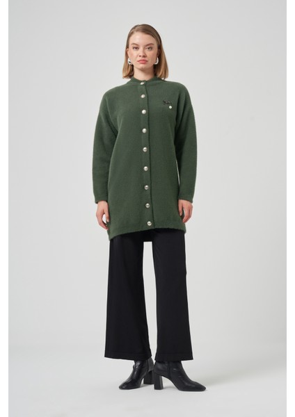 Düğme Detay Angora Hırka 7005 Haki fırsatları