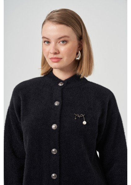 Düğme Detay Angora Hırka 7005 Siyah fiyatları