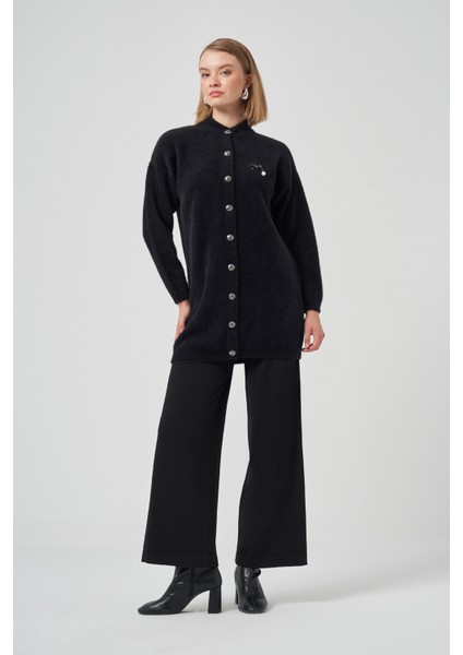 Düğme Detay Angora Hırka 7005 Siyah modelleri