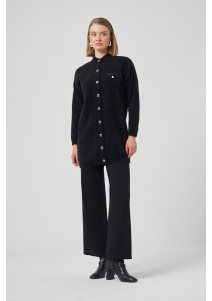 Düğme Detay Angora Hırka 7005 Siyah indirimleri