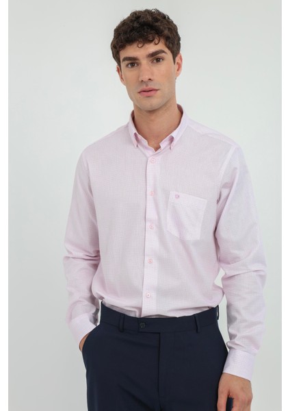 Mor Kare Desen Regular Fit Erkek Gömlek