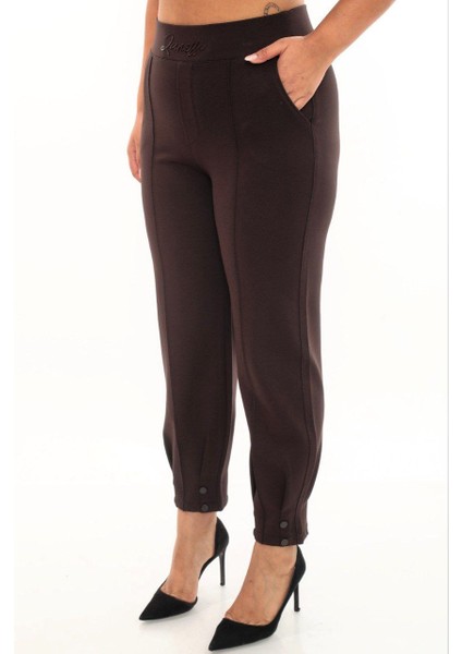 Büyük Beden Toparlayıcı Yüksek Bel Mom Paça Detaylı Örme Kadın Pantolon