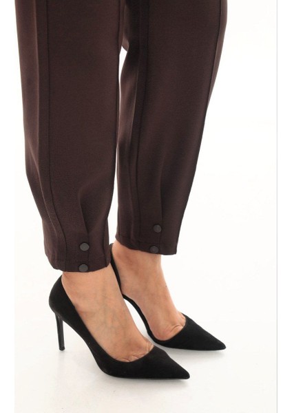 Büyük Beden Toparlayıcı Yüksek Bel Mom Paça Detaylı Örme Kadın Pantolon fiyatları