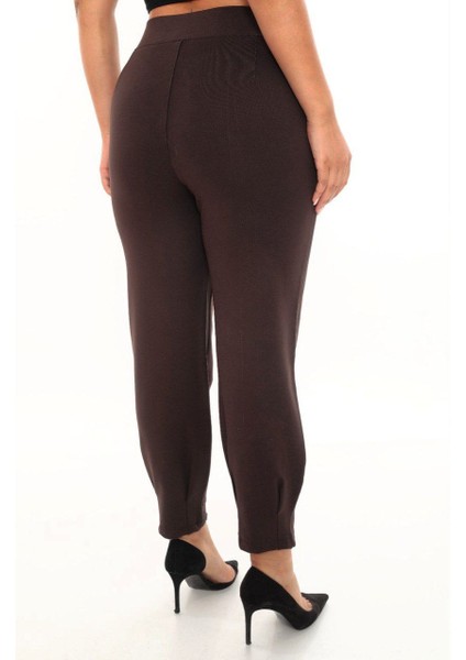 Büyük Beden Toparlayıcı Yüksek Bel Mom Paça Detaylı Örme Kadın Pantolon modelleri