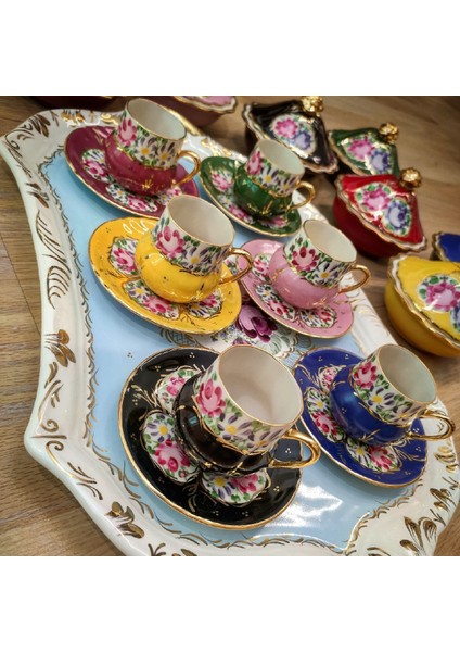 El Boyama Porselen Osmanlı Saray Kahve Fincanı-Siyah 1 Adet modelleri