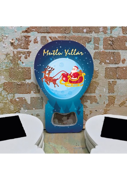 Yılbaşı Temalı Balon Açacaklı Magnet, Bej Renkli, Eğlenceli Dekorasyon Parçası