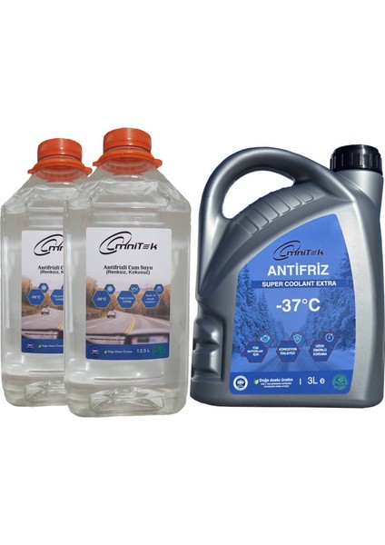 Antifrizli Cam Suyu -20 °c / 5 L / Renksiz ve Parfümsüz + Super Coolant Extra -37 C Antifriz Kışlık Paket