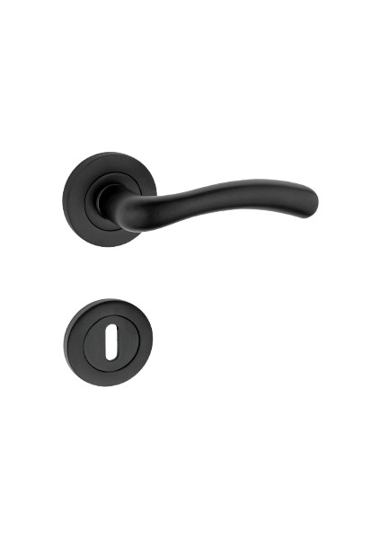 Kuğu Kol Yuvarlak Rozetli Siyah Oda Kapı Kolu