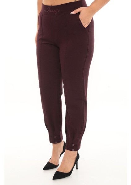 Büyük Beden Toparlayıcı Yüksek Bel Mom Paça Detaylı Örme Kadın Pantolon