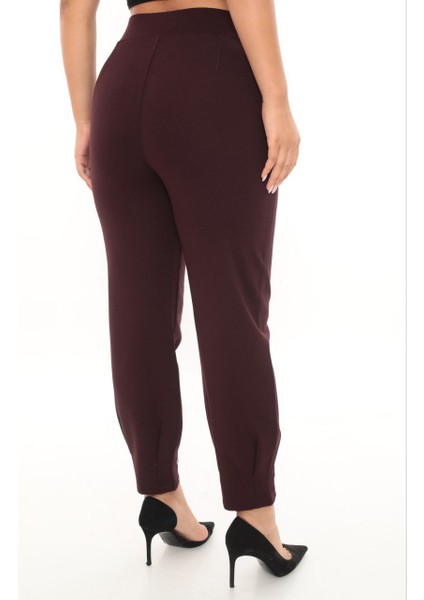 Büyük Beden Toparlayıcı Yüksek Bel Mom Paça Detaylı Örme Kadın Pantolon modelleri