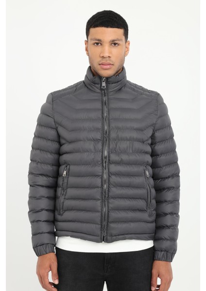 Antrasit Kapitone Slim Fit Erkek Mont