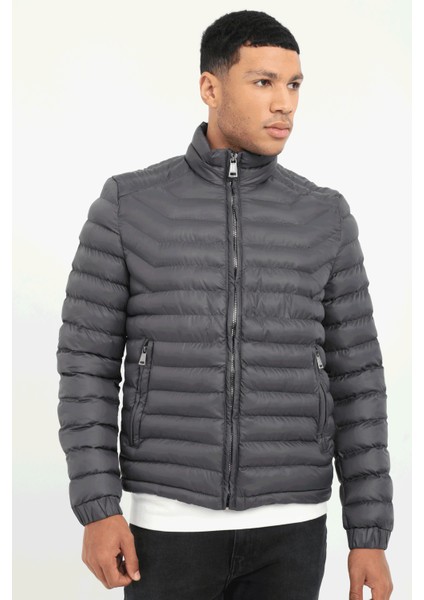 Antrasit Kapitone Slim Fit Erkek Mont modelleri