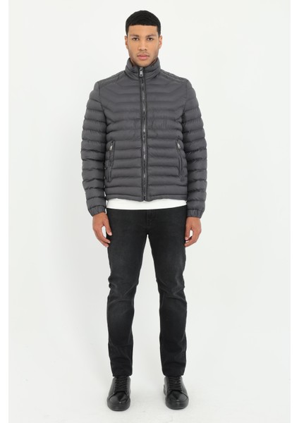 Antrasit Kapitone Slim Fit Erkek Mont