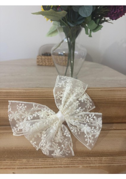 Işlemeli Dantel Tül Fiyonk Saç Tokası modelleri