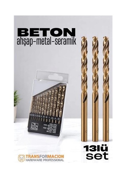 Hsnet Beton Matkap Ucu Seti- Çelik Beton Metal Ahşap Matkap 13 Lü Set