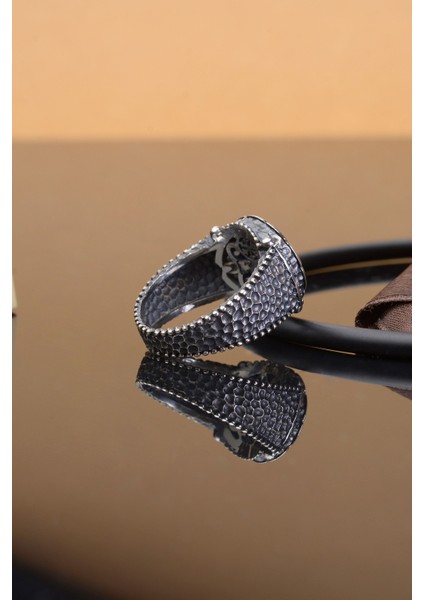 Mavi Damla Kesim Zirkon Taş Yanları Karbon Işemeli 925 Ayar Gümüş Erkek Yüzük