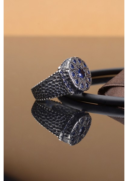 Mavi Damla Kesim Zirkon Taş Yanları Karbon Işemeli 925 Ayar Gümüş Erkek Yüzük fırsatları