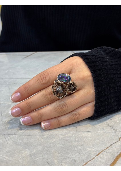 3lü Yüzük 2 Çiçek 1 Taş