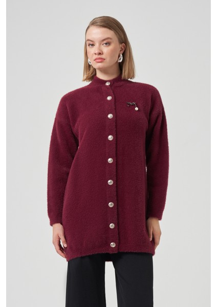 Düğme Detay Angora Hırka 7005 Bordo