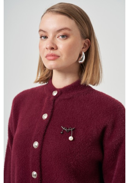 Düğme Detay Angora Hırka 7005 Bordo fiyatları