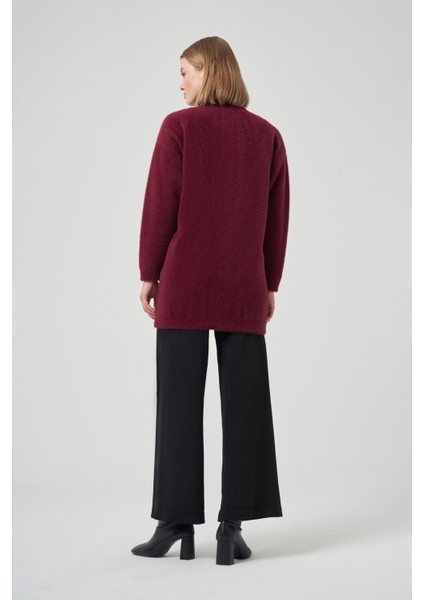 Düğme Detay Angora Hırka 7005 Bordo modelleri