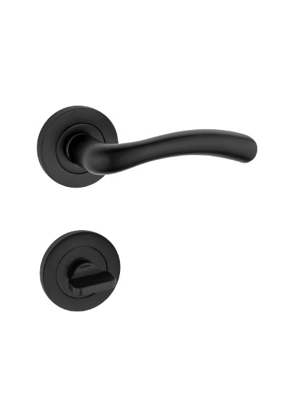 Kuğu Kol Yuvarlak Rozetli Siyah Wc Kapı Kolu