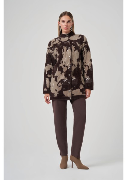 Desenli Düğme Detay Angora Hırka 7006 Kahve fiyatları