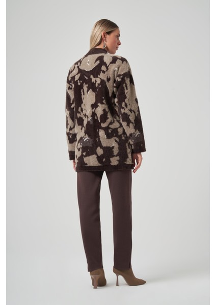 Desenli Düğme Detay Angora Hırka 7006 Kahve modelleri