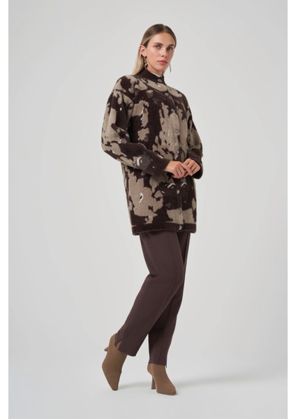 Desenli Düğme Detay Angora Hırka 7006 Kahve fırsatları