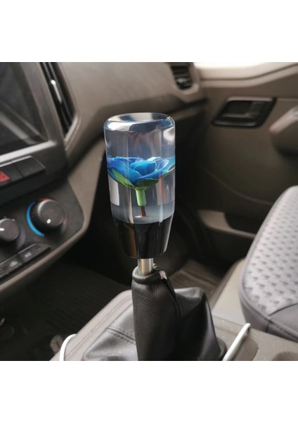 Şık Araç Içi Aksesuarı: Mavi Çiçek Desenli Vites Topuzu (10 Cm)