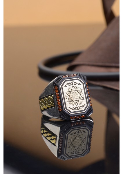 Mührü Süleyman Işlemeli Kenarları Taş Detaylı 925 Ayar Gümüş Erkek Yüzük modelleri