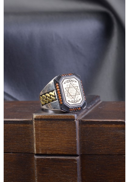 Mührü Süleyman Işlemeli Kenarları Taş Detaylı 925 Ayar Gümüş Erkek Yüzük fırsatları