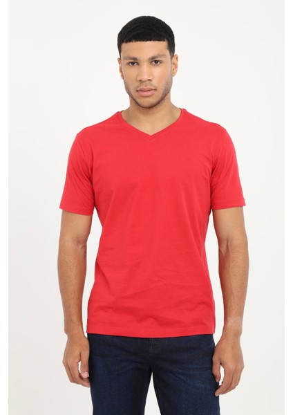Kırmızı V Yaka Basic Slim Fit T
