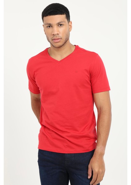 Kırmızı V Yaka Basic Slim Fit T fiyatları