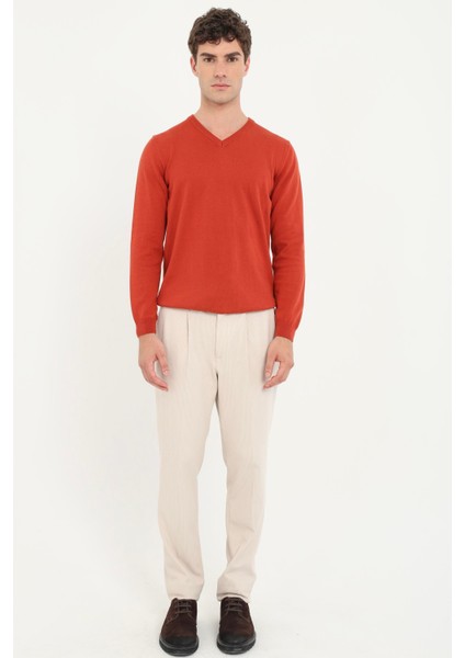 Kiremit V Yaka Regular Fit Erkek Triko fiyatları