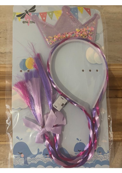 Işıklı Örgülü Kız Çocuk Taç