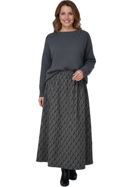 Kadın Kışlık Parçalı Anne Etek Balıksırtı Desenli Şardonlu Beli Lastikli Pamuklu Dokulu