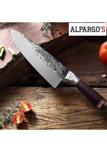 El Dövmesi Abanoz Ağacı Saplı Japon Tarzı Şef Bıçağı