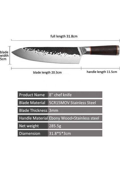 El Dövmesi Abanoz Ağacı Saplı Japon Tarzı Şef Bıçağı fiyatları