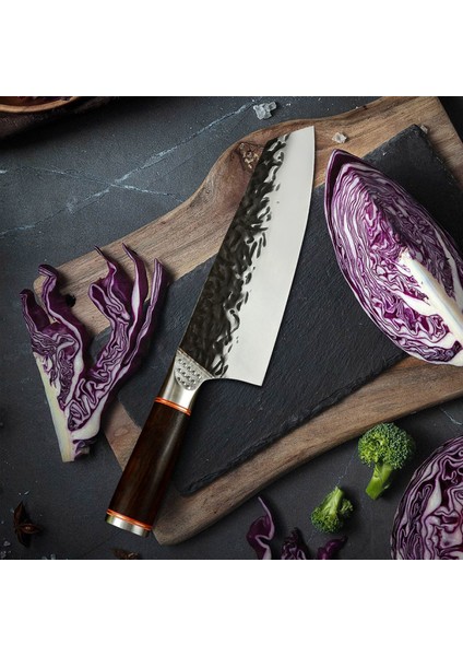 El Dövmesi Abanoz Ağacı Saplı Japon Tarzı Kritsuke Şef Bıçağı