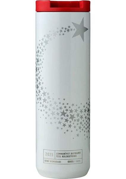 ® Paslanmaz Çelik Termos - Cumhuriyet Bayramı 2025 Tasarımlı - Özel Seri Numaralı - Beyaz - 473 ml
