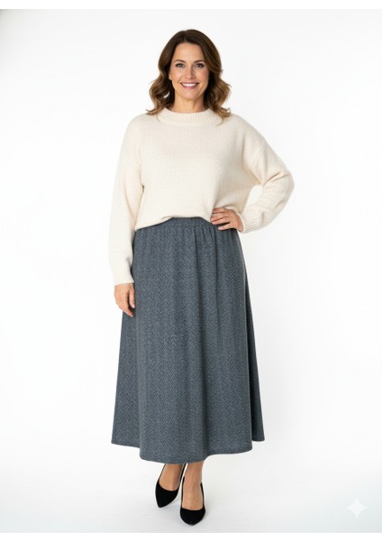 Kadın Kışlık Parçalı Anne Etek Balıksırtı Desenli Şardonlu Beli Lastikli Pamuklu Dokulu