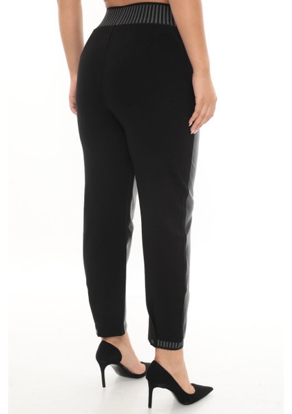 Büyük Beden Deri Görünümlü Mom Lastikli Yüksek Bel Paça Detaylı Örme Kadın Pantolon modelleri