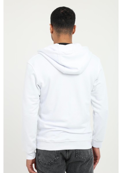 Beyaz Fermuar Kapamalı Kapüşonlu Erkek Regular Fit Sweatshirt fiyatları