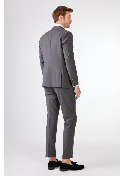 Gri Düz Renk Yünlü Slim Fit Erkek Takım Elbise indirimleri