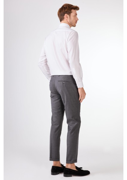 Gri Düz Renk Yünlü Slim Fit Erkek Takım Elbise