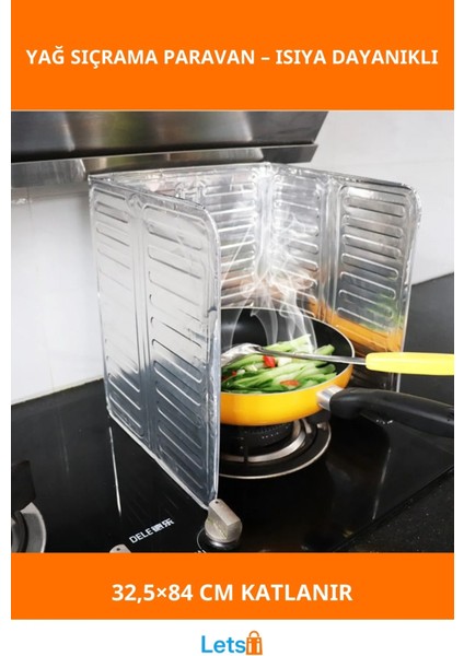 Katlanabilir Paslanmaz Ocak Yağ Koruyucu Alüminyum Paravan 32,5X84 cm