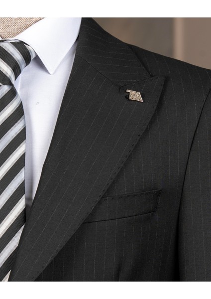 Italyan Stil Slim Fit Sivri Yaka Ceket Pantolon Takım Elbise Siyah T14758 modelleri